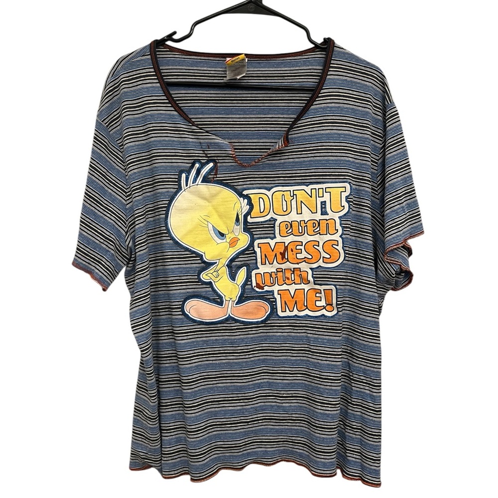 Tweety Bird Striped Graphic T-Shirt “Don’t Even Mess With‎ Me”